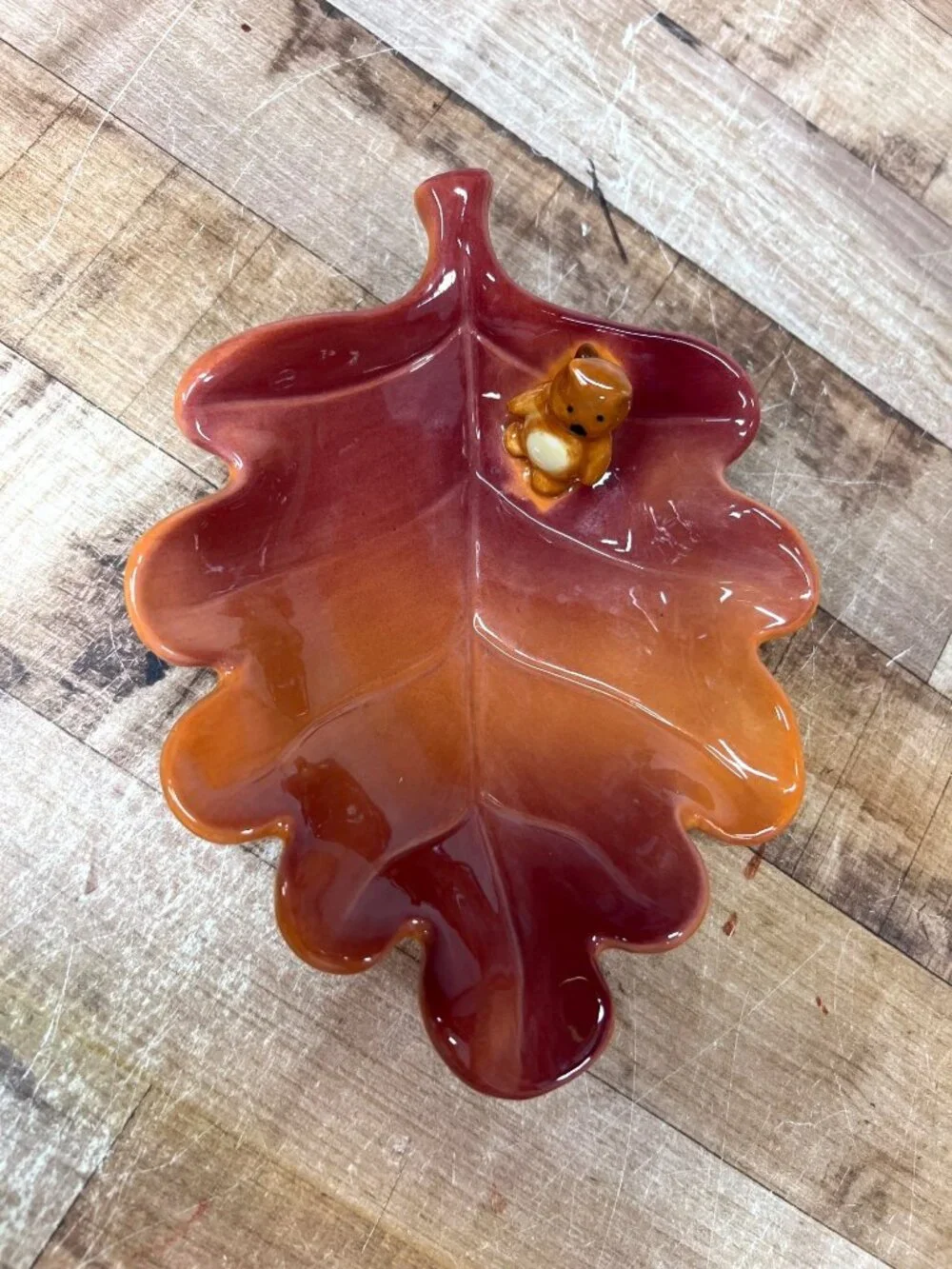 Russ Berrie Bonnie Lynn Thanksgiving Orange Leaf Shape with Bear